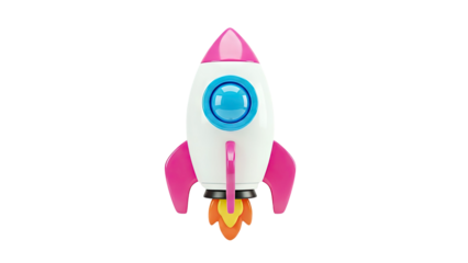 3D Cartoon Rocket with Pink and Blue Accents