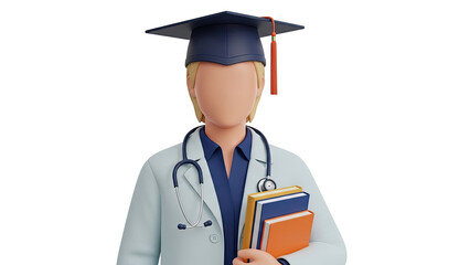 3D Render of a Medical Graduate Holding Books