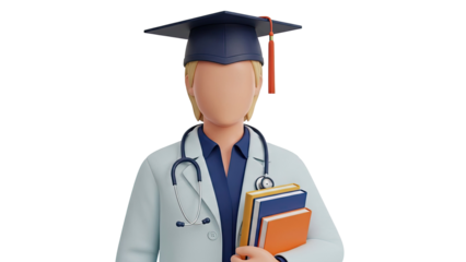 3D Render of a Medical Graduate Holding Books