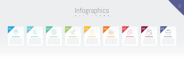 Infographic 9 options design elements for your business data. Vector Illustration.