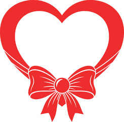 Red heart shaped bow icon with ribbon for love and valentines day