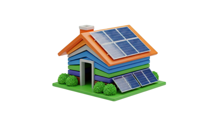 Cartoon House with Solar Panels