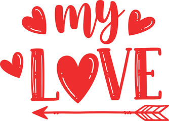 Valentines day typography with hearts and arrow on for love and romance