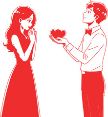 Man offering heart to woman in romantic gesture