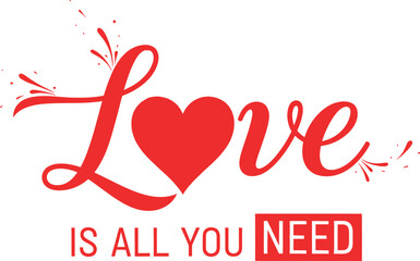 Red love text with heart on for valentines day