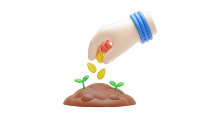 Hand planting seeds and seedlings growing from soil