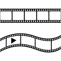 Film strip icons with play button on white background