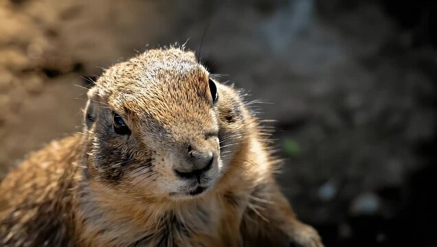 Close-up of a cute prairie dog looking at the camera in the wild.
