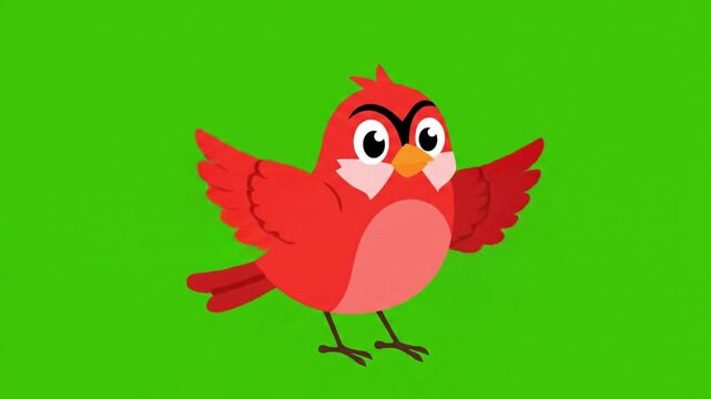 An angry cartoon red bird with furrowed brows and raised wings, looking frustrated on a plain green screen background.