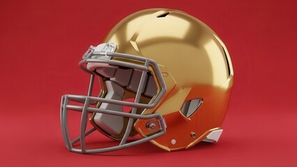 Fototapeta premium Golden Football Helmet on Red Background, American Football Concept
