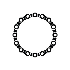 Chain link circle made of interlocking metal rings on white background