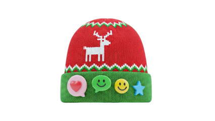 Christmas Beanie with Reindeer and Emojis