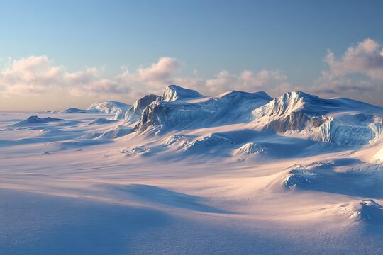 Serene snow-capped mountain range at dawn - Powered by Adobe