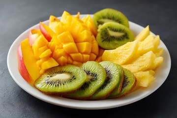Vibrant fruit salad on white plate