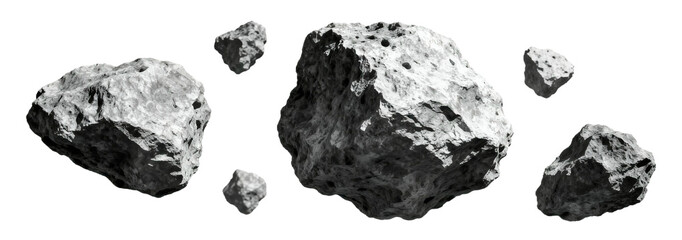 Asteroids: Space Rocks Floating in Isolated White Background