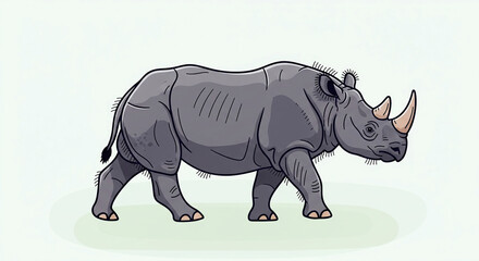 Fototapeta premium Majestic gray rhinoceros walking on green ground