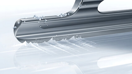 Dynamic abstract close-up of a sharp metallic blade slicing through ice, creating frozen fragments and motion.