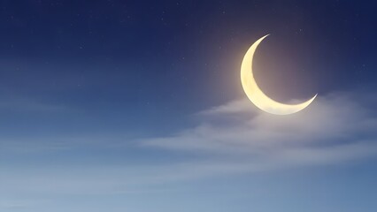 Naklejka premium Celebrating Ramadhan under the crescent moon in a serene night sky