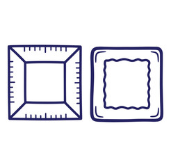 Two square frames with different outlines and ruler elements in a clean blue line art style
