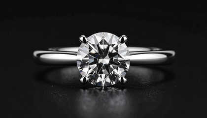 Top-Down View of a Brilliant Cut Diamond Ring Isolated on Black