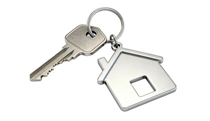 Silver House Keychain with Key for Home Entry