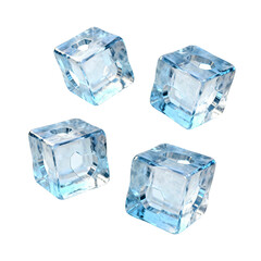 Obraz premium Four Transparent Blue Crystal Dice Shaped Cubes