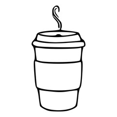 disposable coffee cup with lid and steam outline