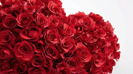 A heart-shaped arrangement of vibrant red roses