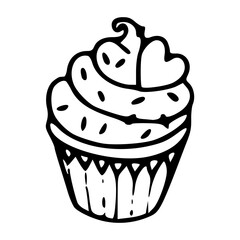 sweet cupcake with swirl frosting and sprinkles outline