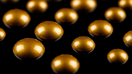 Luxurious golden shimmering domed objects arranged on a deep black background, creating an abstract texture.