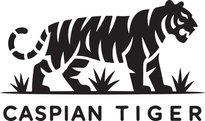 Minimalist Caspian Tiger Black Vector Illustration Logo on White Background © Nurcreator