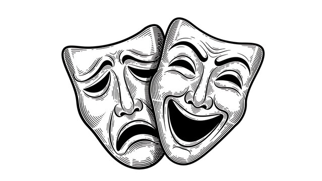 theater masks symbol sad and joyful sketch engraving illustration T-shirt apparel print design Scrat