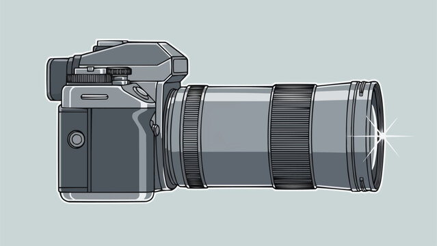Digital Camera with Telephoto Lens Side View Illustration.
