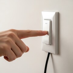 Hand Turning Light Switch On White Wall