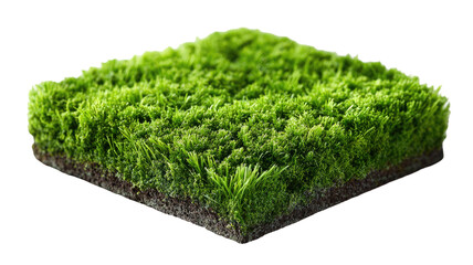 Patch of green, lush grass and dark soil, isolated on a black backdrop