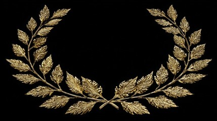 Golden laurel wreath on black background