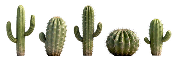 Five Different Cactus Plants Isolated on White