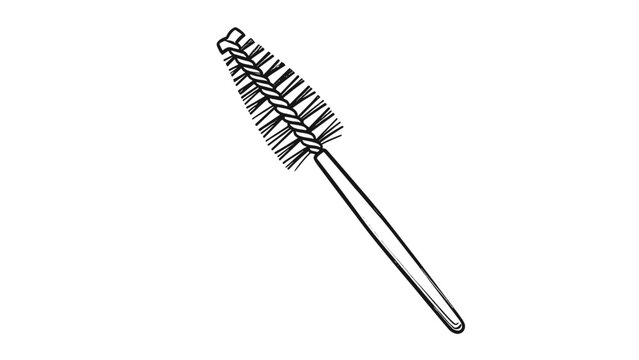 A simple black and white line drawing of a mascara wand or spoolie brush for applying mascara and grooming eyelashes.