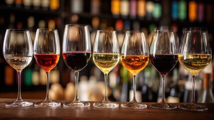Assorted wine glasses on a bar counter