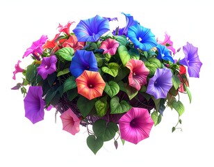 Colorful cascading flowers in a basket
