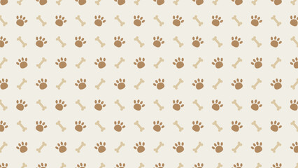 Natural seamless pattern featuring brown dog paw prints and tan bones on a cream background. Perfect for organic pet food branding, earthy animal textiles, and rustic gift wrapping