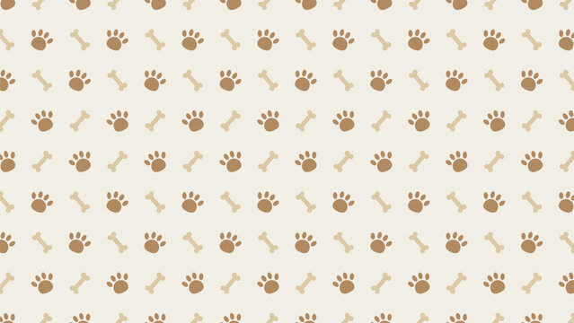 Natural seamless pattern featuring brown dog paw prints and tan bones on a cream background. Perfect for organic pet food branding, earthy animal textiles, and rustic gift wrapping