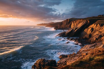 Sunset over rugged cliffs