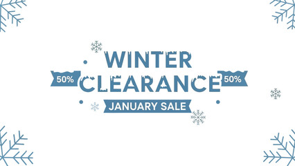 Eye catching graphic banner design announcing a significant fifty percent off winter clearance event during the mid-January seasonal sale promotion
