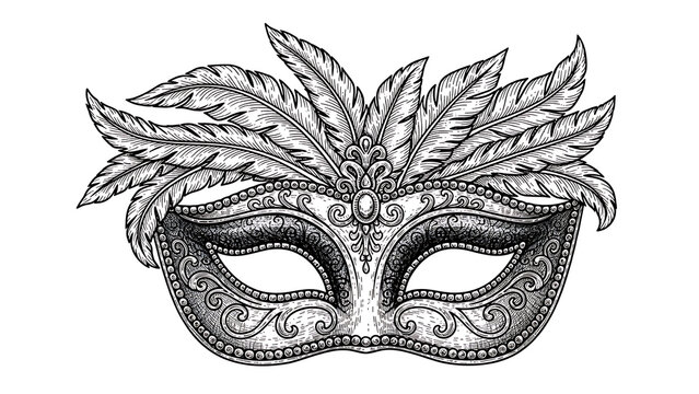 masquerade carnival mask sketch engraving vector illustration T-shirt apparel print design Scratch b