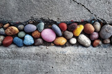 Colorful rocks in concrete crack