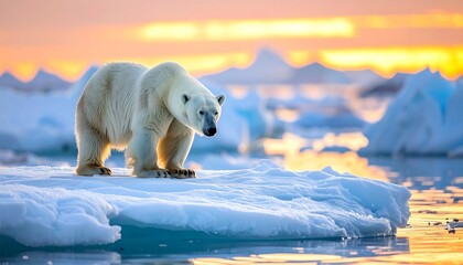 Climate Change Concept with Polar Bear on Melting Ice