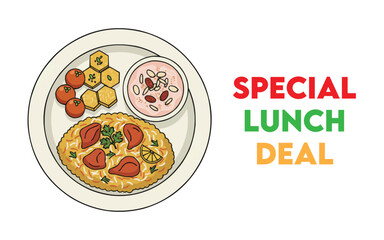 Delicious special lunch deal with pizza, soup, and honeycomb