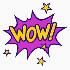 Comic-style WOW explosion with stars and bold text 