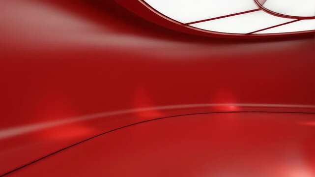 Abstract red interior with smooth curved lines and bright lighting